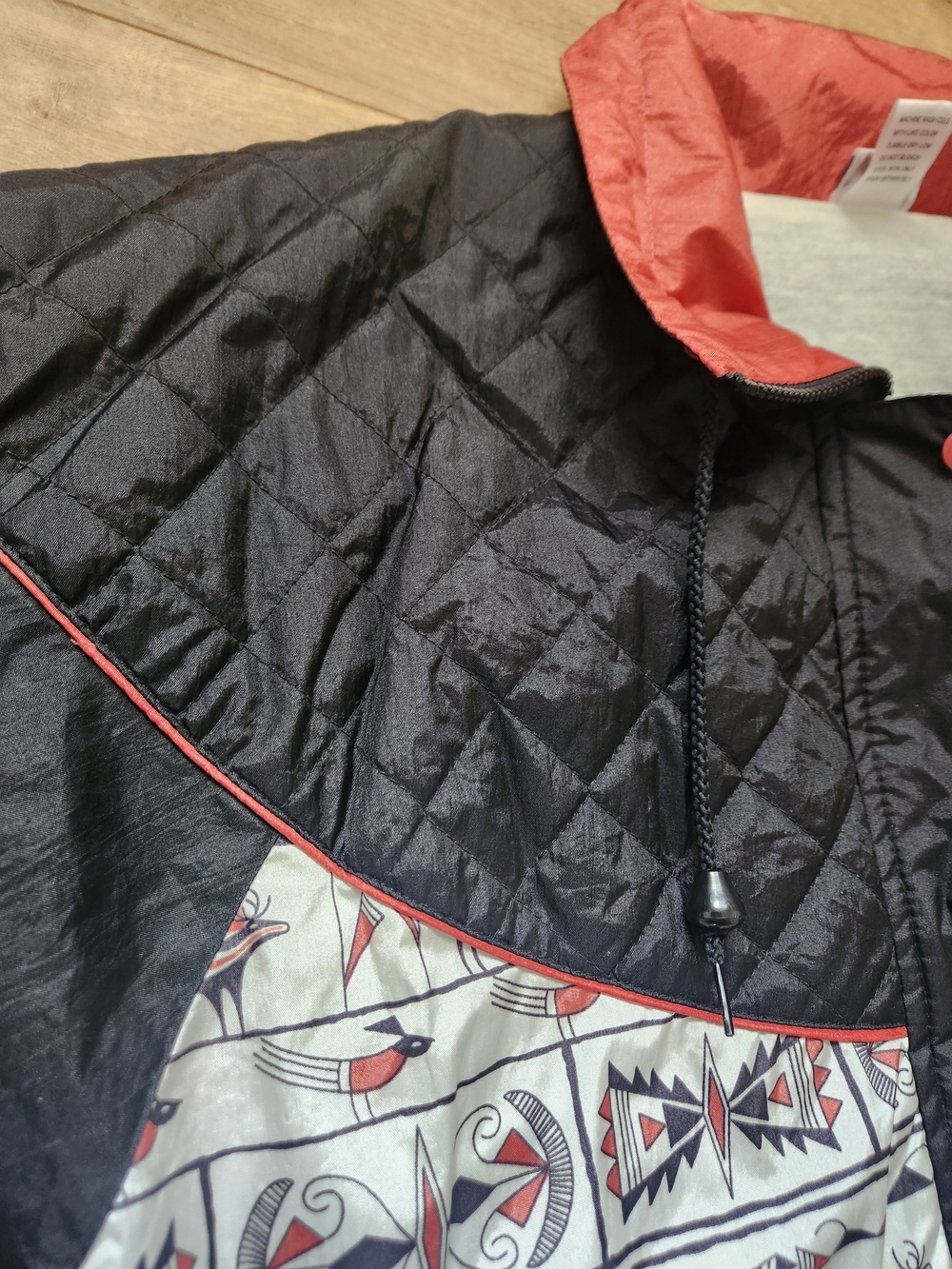 Vintage 80s Windbreaker Prospirit Black Red Pattern Western Quilt Zip Jacket 1X - Picture 10 of 10